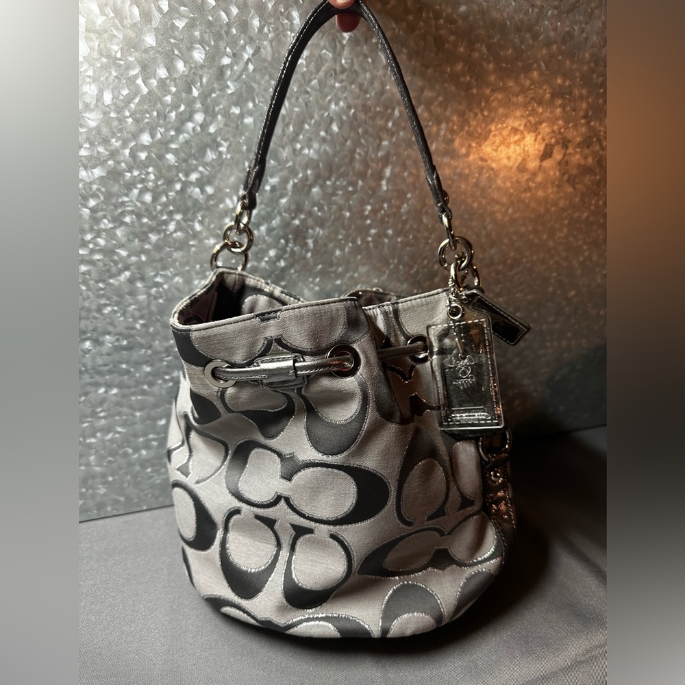 COACH Poppy Signature Lurex Drawstring Tote - Picture 2 of 6